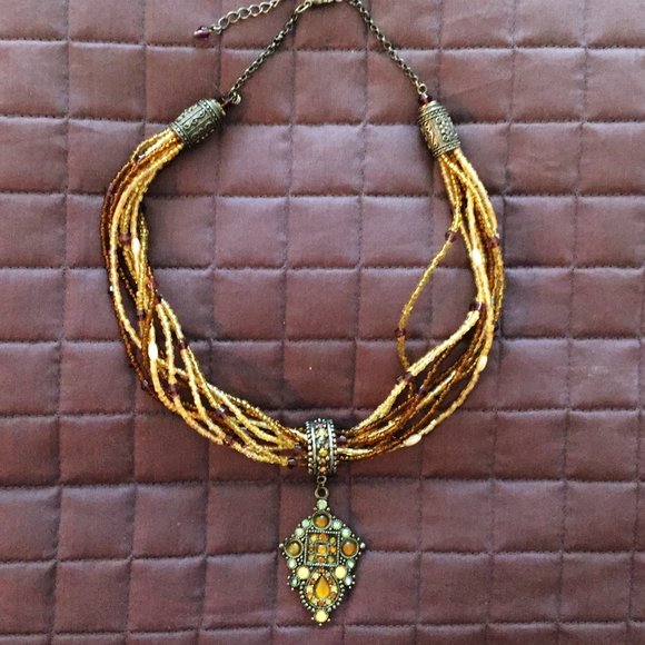 Unique Beaded Necklace With Silver Toned Pieces - Picture 2 of 5